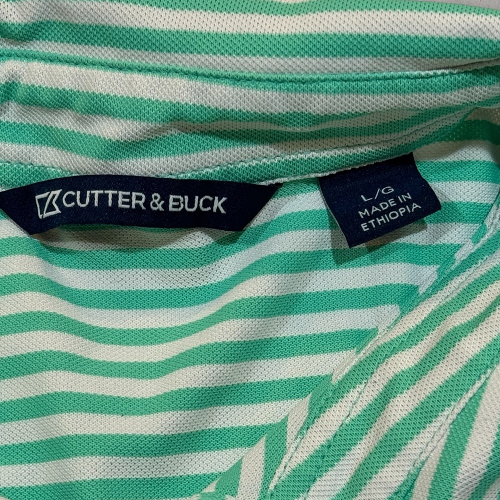 Cutter & Buck Glenlivet Scotch Polo Shirt Large Green Striped Short Sleeve Golf - Picture 4 of 11